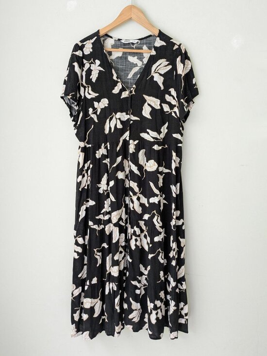 Sonoma Dresses & Skirts - Sonoma Black Floral Tiered Midi Shirt Dress Sundress XL